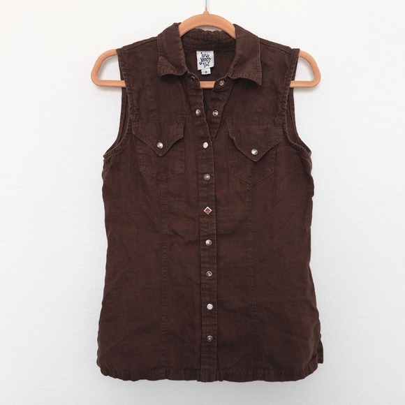 Vintage Ivy Jane Womens Shirt Size S Brown Linen Button Down Western Equestrian - Picture 1 of 6